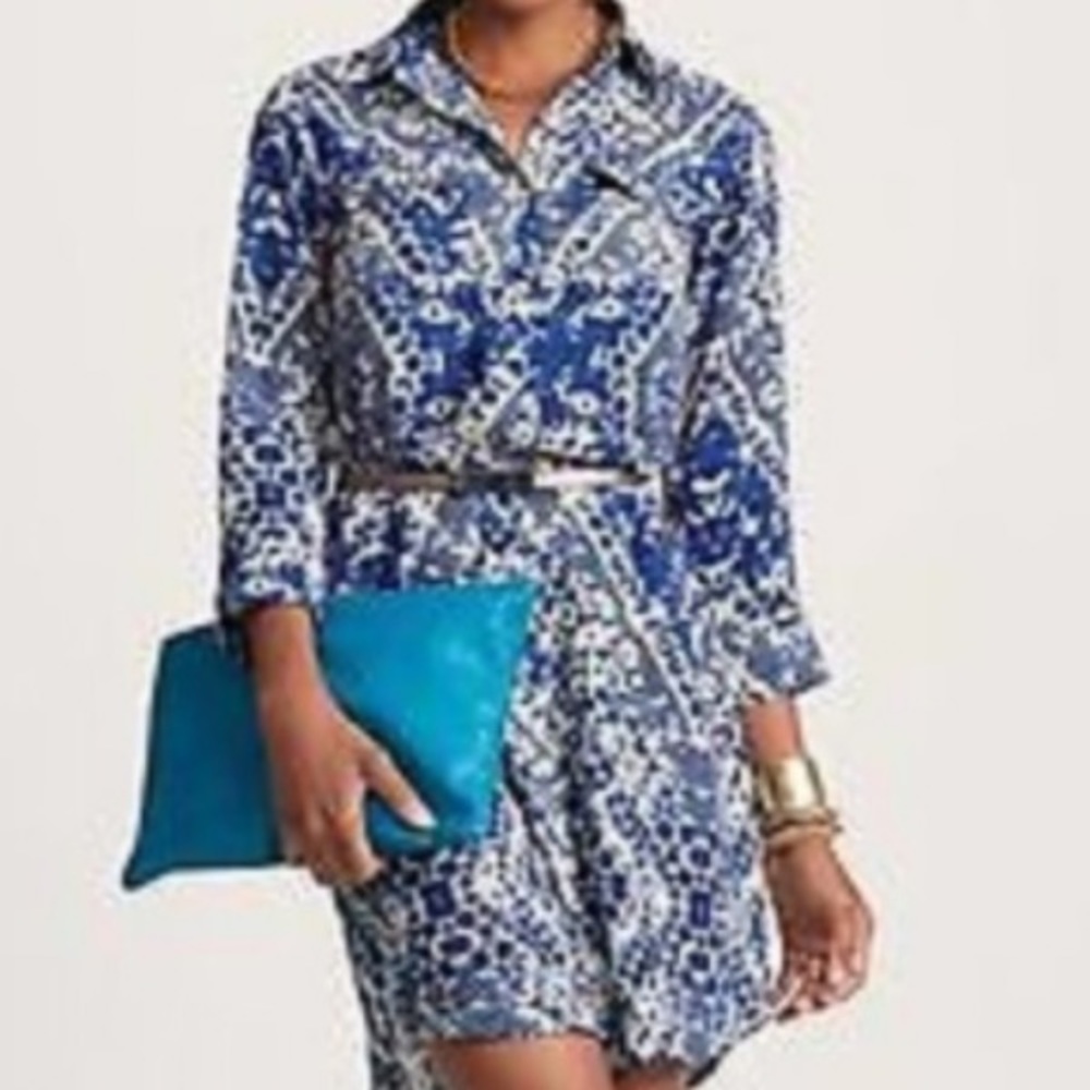 CAbi size small blue/cream/white dress with tie